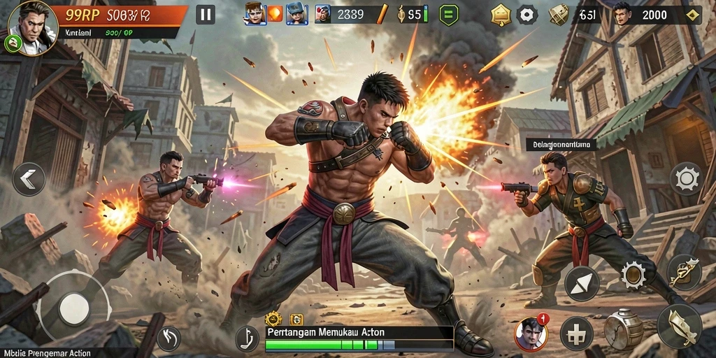 Screenshot gameplay 99RP menunjukkan aksi pertempuran yang seru.