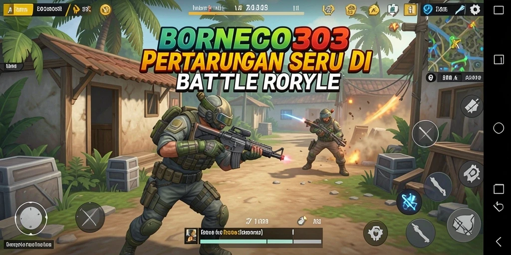 Tampilan intens dari gameplay pertempuran Battle Royale BORNEO303.