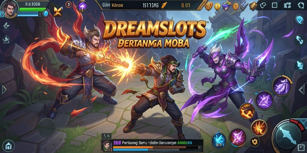 Screenshot menunjukkan pertarungan epik dalam permainan MOBA.