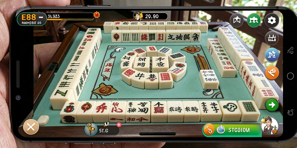 Tampilan gameplay E88 menampilkan aksi mencocokkan ubin Mahjong yang seru.