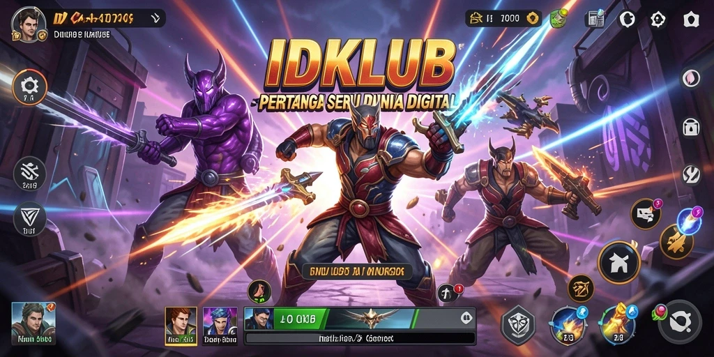 Menggambarkan pertarungan epik dalam IDKLUB dengan berbagai karakter unik.