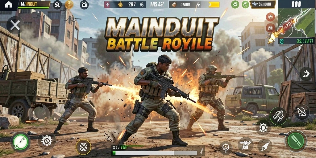 Tangkapan layar gameplay <strong>MAINDUIT</strong> menunjukkan aksi seru dalam pertempuran Battle Royale.