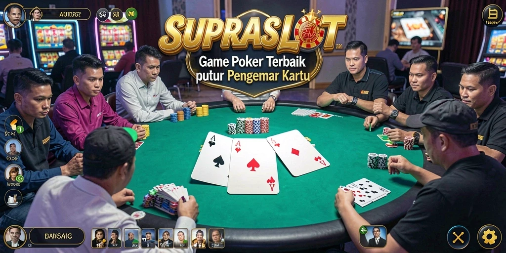 Tampilan gameplay menarik dari SUPRASLOT dengan suasana poker yang seru.