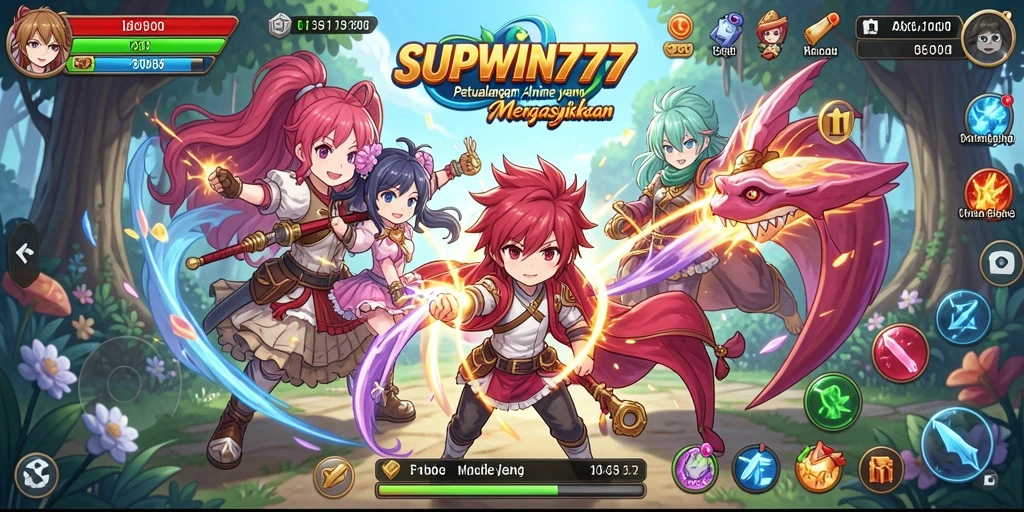 Screenshot gameplay SUPWIN777 dengan aksi karakter anime yang mendebarkan.