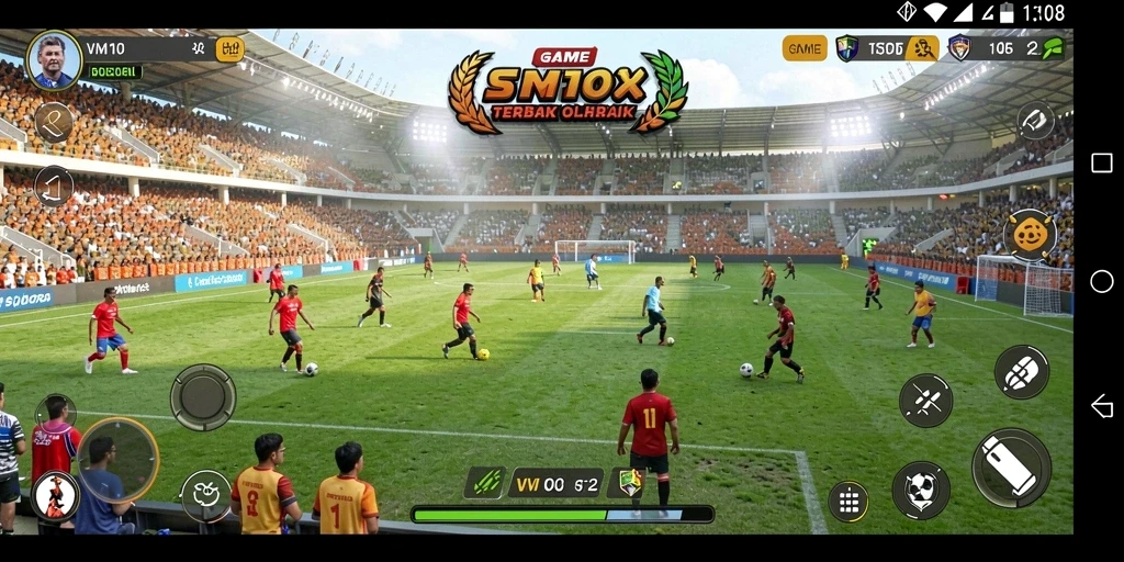 Screenshot VM108 menampilkan aksi pertandingan sepak bola yang seru dan mendebarkan.